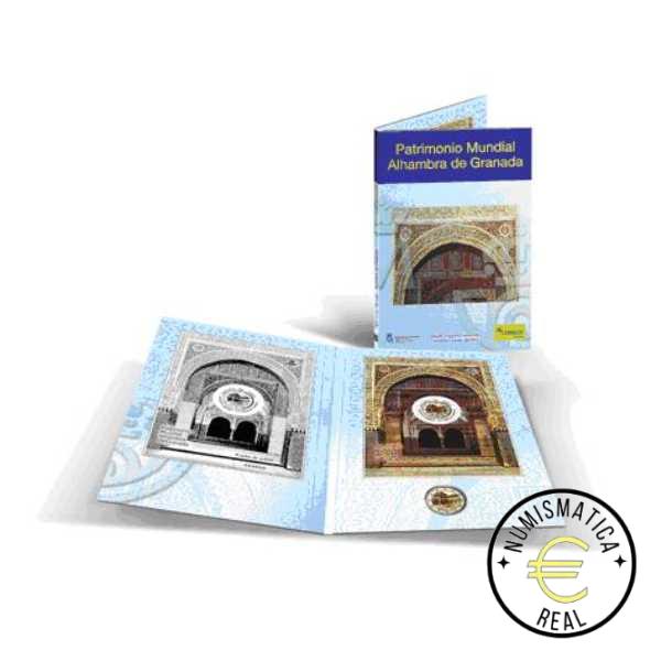 ESPAÑA 2011 2 EUROS CARPETA F.N.M.T + CORREOS - PATRIMONIO UNESCO "ALHAMBRA DE GRANADA" + SELLO - CARTERA OFICIAL.