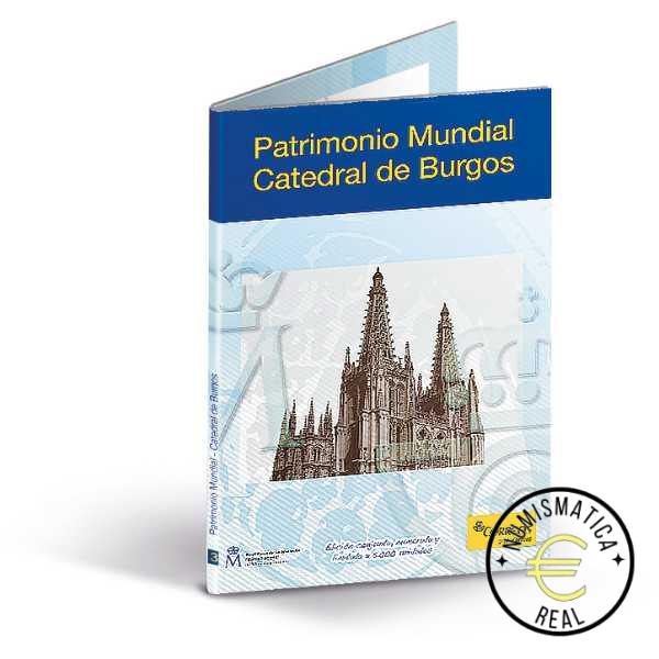 ESPAÑA 2012 2 EUROS CARPETA F.N.M.T + CORREOS - PATRIMONIO UNESCO "CATEDRAL DE BURGOS" + SELLO - CARTERA OFICIAL.