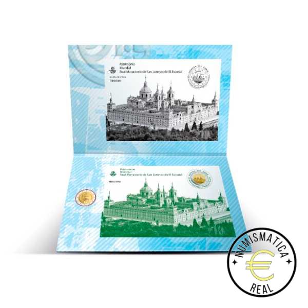 ESPAÑA 2013 2 EUROS CARPETA F.N.M.T + CORREOS - PATRIMONIO UNESCO "MONASTERIO DEL ESCORIAL" + SELLO - CARTERA OFICIAL. - Imagen 2
