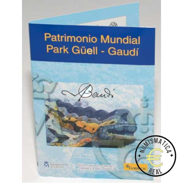 ESPAÑA 2014 2 EUROS CARPETA F.N.M.T + CORREOS - PATRIMONIO UNESCO "PARK GUELL DE GAUDI" + SELLO - CARTERA OFICIAL.