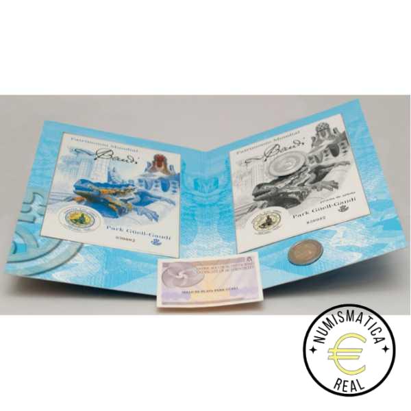 ESPAÑA 2014 2 EUROS CARPETA F.N.M.T + CORREOS - PATRIMONIO UNESCO "PARK GUELL DE GAUDI" + SELLO - CARTERA OFICIAL. - Imagen 2
