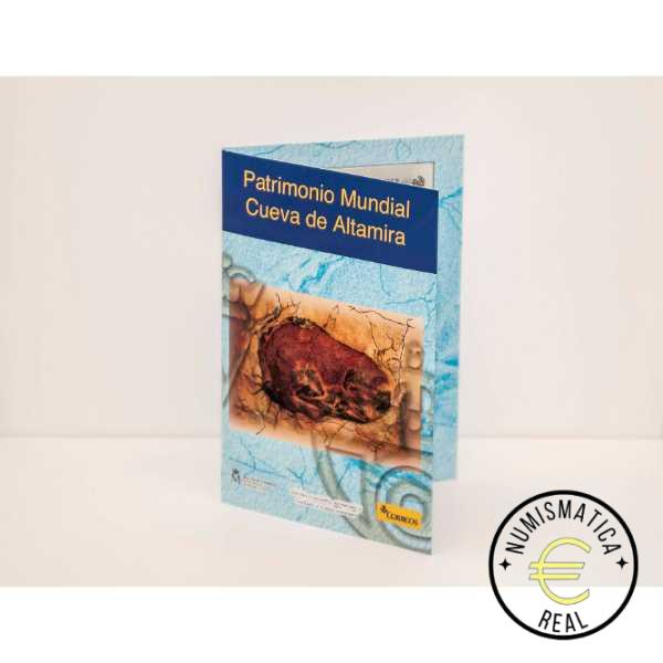 ESPAÑA 2015 2 EUROS CARPETA F.N.M.T + CORREOS - PATRIMONIO UNESCO "CAVERNA DE ALTAMIRA" + SELLO - CARTERA OFICIAL.