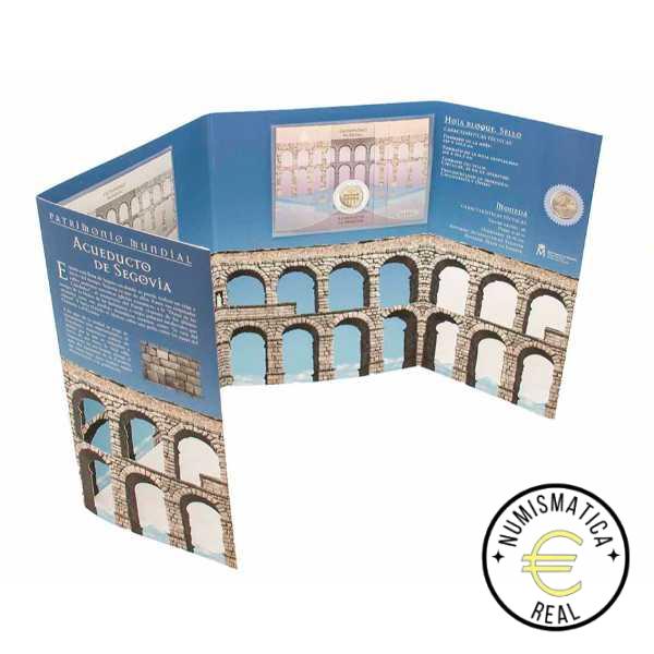 ESPAÑA 2016 2 EUROS CARPETA F.N.M.T + CORREOS - PATRIMONIO UNESCO "ACUEDUCTO DE SEGOVIA" + SELLO - CARTERA OFICIAL. - Imagen 3