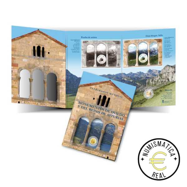 ESPAÑA 2017 2 EUROS CARPETA F.N.M.T + CORREOS - PATRIMONIO UNESCO "IGLESIA DE SANTA MARIA DEL NARANCO" + SELLO - CARTERA OFICIAL.