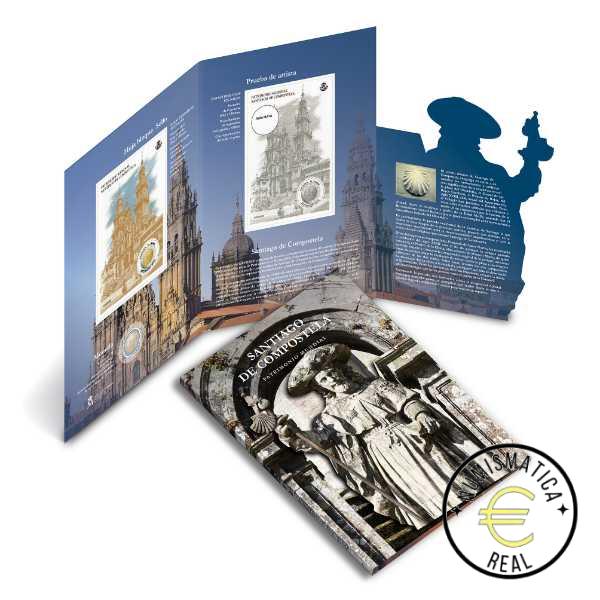 ESPAÑA 2018 2 EUROS CARPETA F.N.M.T + CORREOS - PATRIMONIO UNESCO "CASCO ANTIGUO DE SANTIAGO DE COMPOSTELA" + SELLO - CARTERA OFICIAL. - Imagen 2