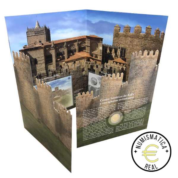 ESPAÑA 2019 2 EUROS CARPETA F.N.M.T + CORREOS - PATRIMONIO UNESCO "MURALLA DE ÁVILA" + SELLO - CARTERA OFICIAL. - Imagen 3