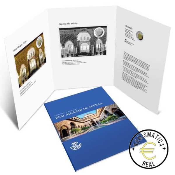 ESPAÑA 2024 2 EUROS CARPETA F.N.M.T + CORREOS - PATRIMONIO UNESCO "CATEDRAL, ALCAZAR Y ARCHIVO DE INDIAS DE CIUDAD DE SEVILLA" + SELLO - CARTERA OFICIAL.