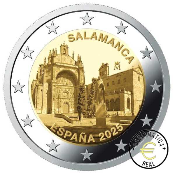 ESPAÑA 2025 2 EUROS CARPETA F.N.M.T + CORREOS - PATRIMONIO UNESCO "CONVENTO DE SAN ESTEBAN, SALAMANCA" + SELLO - CARTERA OFICIAL. - Imagen 2
