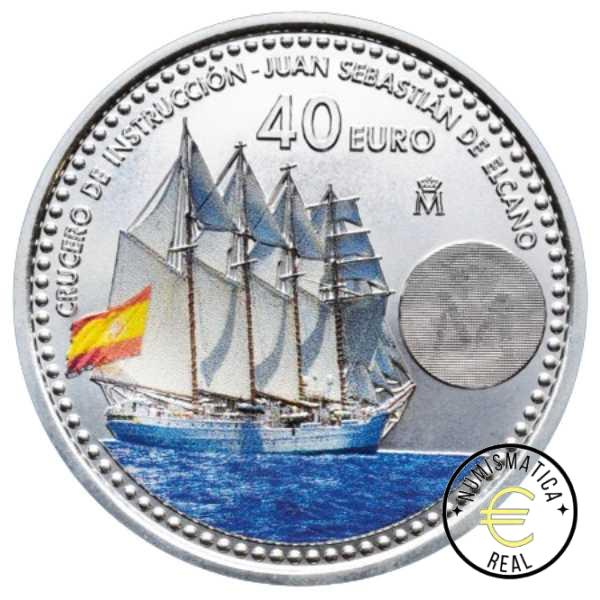 ESPAÑA 2025 40 EUROS DE PLATA - "97º CRUCERO DE JUAN SEBASTIAN ELCANO Y LA PRINCESA LEONOR, PRINCESA DE ASTURIAS" UNC EN COLOR. EN BOLSITA ORIGINAL.