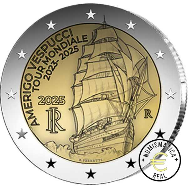 ITALIA 2025 2 EUROS CONMEMORATIVA UNC - VUELTA AL MUNDO BUQUE ESCUELA "AMERIGO VESPUCCI " S/C.