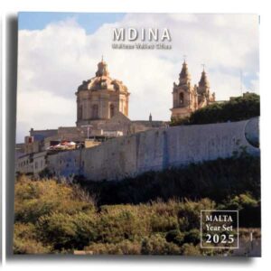 MALTA 2025 9 VALORES, 8 DE LA SERIE + 1 CONMEMORATIVAS 2 EUROS "CIUDADELA DE MEDINA" CARTERA BU - EUROSET MDINA.