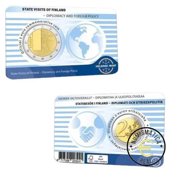 FINLANDIA 2025 2 EUROS CONMEMORATIVA BU - VISITAS DE ESTADO "DIPLOMACIA Y POLITICA EXTERIOR" VARIANTE EN COINCARD AZUL - BNC.