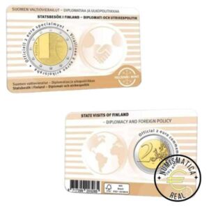 FINLANDIA 2025 2 EUROS CONMEMORATIVA BU - VISITAS DE ESTADO "DIPLOMACIA Y POLITICA EXTERIOR" VARIANTE EN COINCARD NARANJA - BNC.