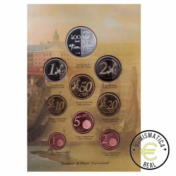 HOLANDA 2002 CARTERA 8 VALORES KMS CALIDAD BU - DE 1 CENT A 2 EUROS "400º AÑOS VOC II" + MEDALLA DE PLATA - EN CARTERA OFICIAL PAISES BAJOS - EUROSET. - Imagen 3