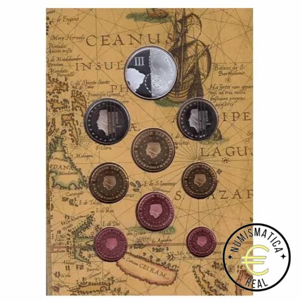 HOLANDA 2002 CARTERA 8 VALORES KMS CALIDAD BU - DE 1 CENT A 2 EUROS "400º AÑOS VOC III" + MEDALLA DE PLATA - EN CARTERA OFICIAL PAISES BAJOS - EUROSET. - Imagen 2