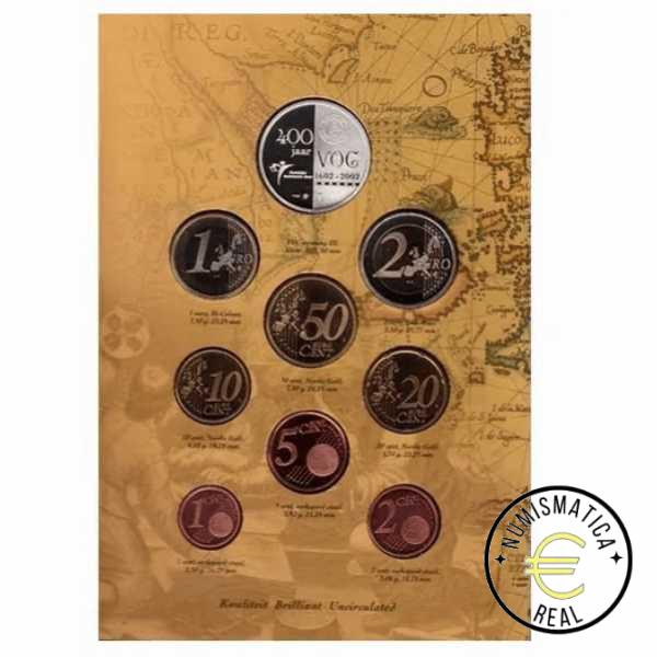HOLANDA 2002 CARTERA 8 VALORES KMS CALIDAD BU - DE 1 CENT A 2 EUROS "400º AÑOS VOC III" + MEDALLA DE PLATA - EN CARTERA OFICIAL PAISES BAJOS - EUROSET. - Imagen 3