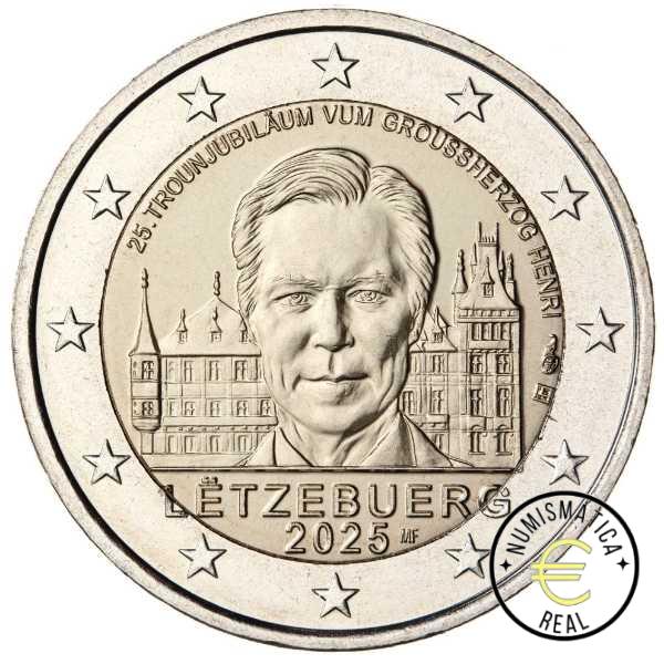 LUXEMBURGO 2025 2 EUROS CONMEMORATIVA UNC "25º ANIVERSARIO ASCENSION AL TRONO DEL GRAN DUQUE ENRIQUE" S/C.
