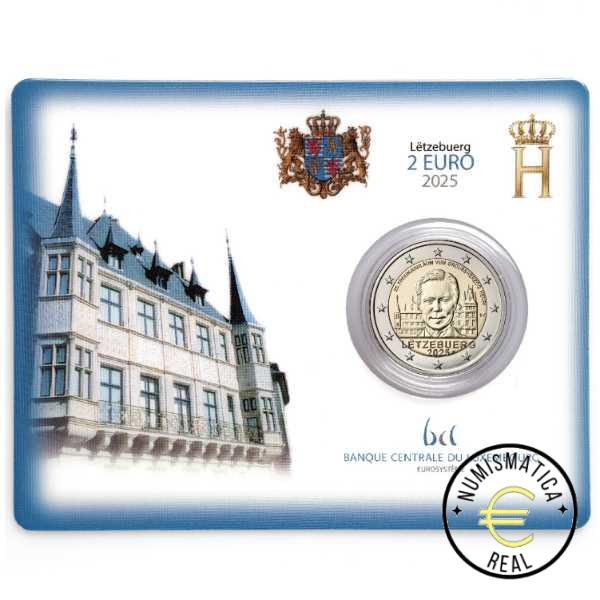 LUXEMBURGO 2025 2 EUROS CONMEMORATIVA BU "25º ANIVERSARIO ASCENSION AL TRONO DEL GRAN DUQUE ENRIQUE" VARIANTE SIGNOS "VARITA" Y "CUERVO" - EN COINCARD - BNC.