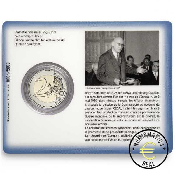 LUXEMBURGO 2025 2 EUROS CONMEMORATIVA BU "75º ANIVERSARIO DE LA DECLARACION SCHUMAN" VARIANTE SIGNOS "VARITA" Y "CUERVO" - EN COINCARD - BNC. - Imagen 3