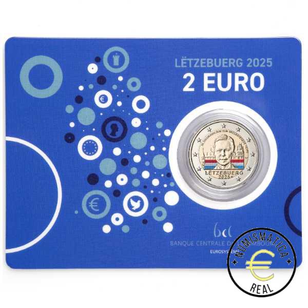 LUXEMBURGO 2025 2 EUROS CONMEMORATIVA BU "25º ANIVERSARIO ASCENSION AL TRONO DEL GRAN DUQUE ENRIQUE" VARIANTE "EN COLOR" - EN COINCARD - BNC.
