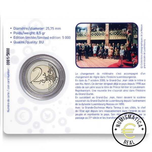LUXEMBURGO 2025 2 EUROS CONMEMORATIVA BU "25º ANIVERSARIO ASCENSION AL TRONO DEL GRAN DUQUE ENRIQUE" VARIANTE "EN COLOR" - EN COINCARD - BNC. - Imagen 3