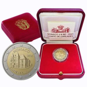 RESERVA - MONACO 2025 2 EUROS CONMEMORATIVA PROOF - ANTIGUOS FEUDOS DE LA CASA "GRIMALDI: CARLADES" - EN ESTUCHE OFICIAL BE. PP