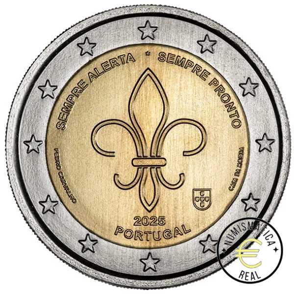 PORTUGAL 2025 2 EUROS CONMEMORATIVA UNC "MOVIMIENTO SCOUT - FLOR DE LIS" S/C.