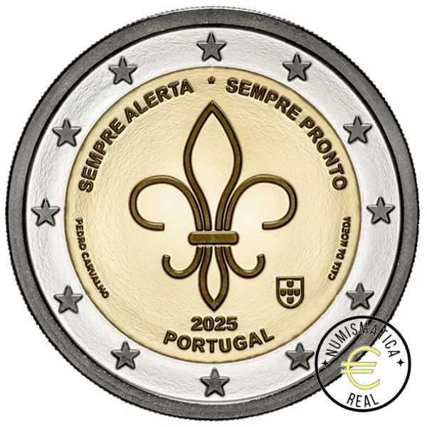 PORTUGAL 2025 2 EUROS CONMEMORATIVA UNC "MOVIMIENTO SCOUT - FLOR DE LIS" S/C. - Imagen 2