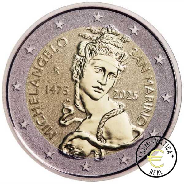 SAN MARINO 2025 2 EUROS CONMEMORATIVA BU - 550º ANV. NACIMIENTO MIGUEL ALGEL - EN CARTERA OFICIAL. - Imagen 3