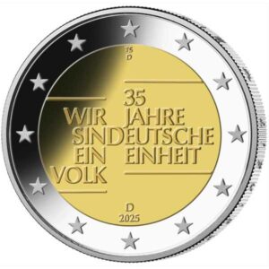 ALEMNIA 2025 2 EUROS CONMEMORATIVA UNC "35 ANIV. DE LA UNIDAD ALEMANA" S/C.