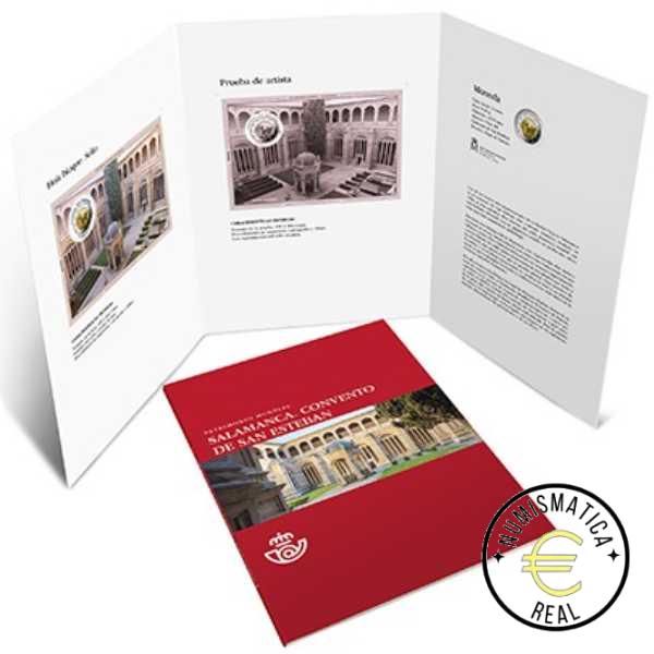 ESPAÑA 2025 2 EUROS CARPETA F.N.M.T + CORREOS - PATRIMONIO UNESCO "CONVENTO DE SAN ESTEBAN, SALAMANCA" + SELLO - CARTERA OFICIAL.