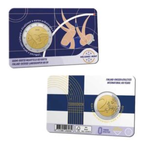 PREVENTA - FINLANDIA 2025 2 EUROS CONMEMORATIVA BU - "100 AÑOS DE LA COMPETICION DE ATLETISMO FILANDIA-SUECIA" VARIANTE EN COINCARD MUJER - BNC.