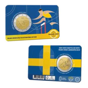 FINLANDIA 2025 2 EUROS CONMEMORATIVA BU - "100 AÑOS DE LA COMPETICION DE ATLETISMO FILANDIA-SUECIA" VARIANTE EN COINCARD HOMBRE - BNC.