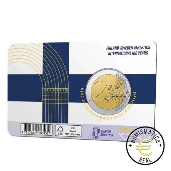 FINLANDIA 2025 2 EUROS CONMEMORATIVA BU - "100 AÑOS DE LA COMPETICION DE ATLETISMO FILANDIA-SUECIA" VARIANTE EN COINCARD MUJER - BNC. - Imagen 4
