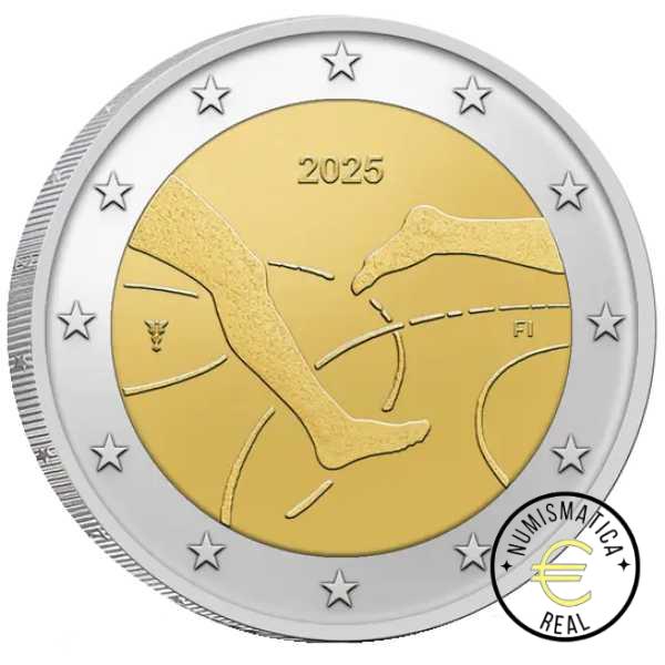 FINLANDIA 2025 2 EUROS CONMEMORATIVA BU - "100 AÑOS DE LA COMPETICION DE ATLETISMO FILANDIA-SUECIA" VARIANTE EN COINCARD MUJER - BNC. - Imagen 2