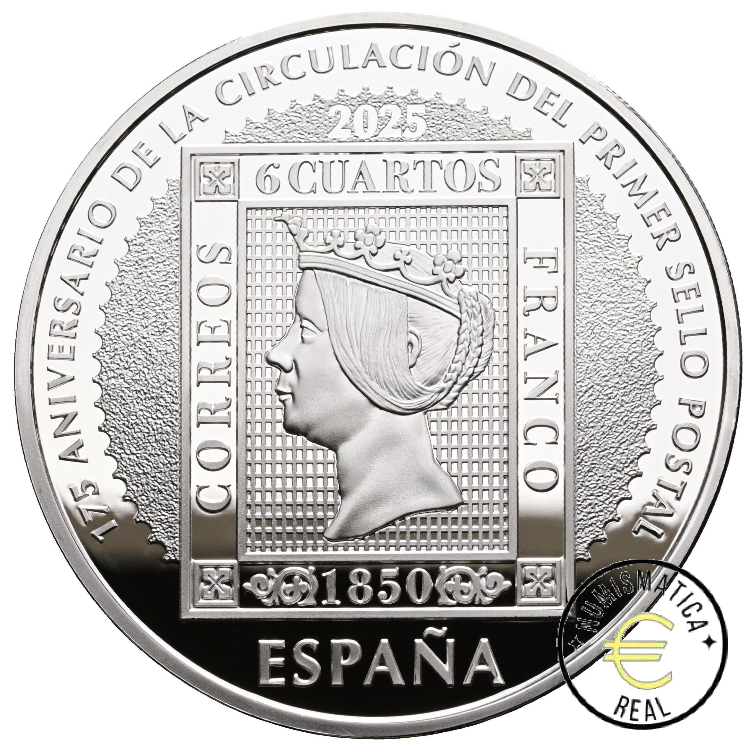 ESPAÑA 2025 10 EUROS PROOF – 8 REALES “175 ANIV. PRIMER SELLO POSTAL” BE – PP. - Imagen 3