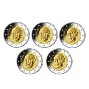5x ALEMANIA 2026 2 EUROS CONMEMORATIVA UNC "UNIDAD, JUSTICIA Y LIBERTAD - KONRAD ADENAUER" S/C. 5 CEDAS (A,D,F,J,G).