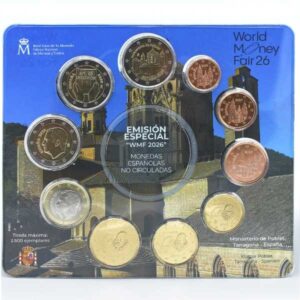 ESPAÑA 2026 10 VALORES - SERIE DE 1CENT A 2 EUROS 8 VALORES + 2 x 2 EUROS COM. "MONASTERIO DE POBLET" E "INCLUSION"- CARTERA WMF BERLIN BU - EUROSET. DIFICIL