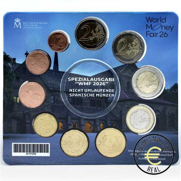 ESPAÑA 2026 10 VALORES - SERIE DE 1CENT A 2 EUROS 8 VALORES + 2 x 2 EUROS COM. "MONASTERIO DE POBLET" E "INCLUSION"- CARTERA WMF BERLIN BU - EUROSET. DIFICIL - Imagen 2