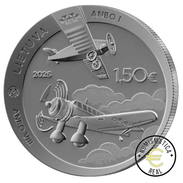 LITUANIA 2025 1,5 EUROS CONMEMORATIVA UNC "AVIONES ANBO" S/C.