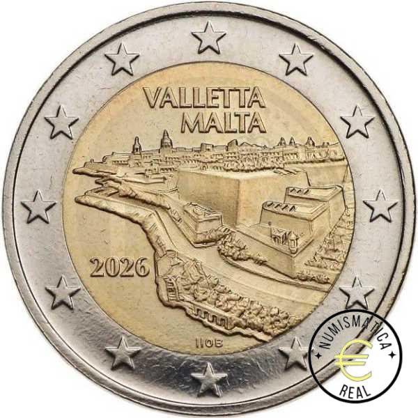 MALTA 2026 2 EUROS CONMEMORATIVA UNC – CIUDAD DE LA VALLETTA EN COINCARD OFICIAL (CARTERA) – BU. - Imagen 2