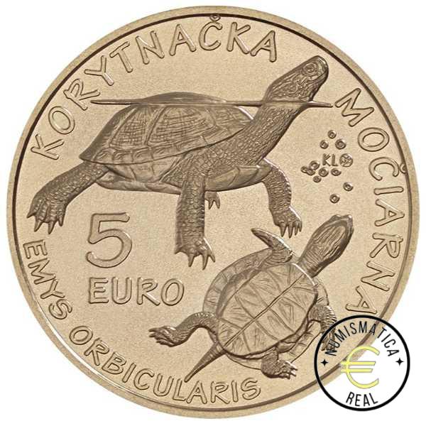 ESLOVAQUIA 2026 5 EUROS CONMEMORATIVA UNC "TORTUGA DE ESTANQUE EUROPEA" S/C. - Imagen 2