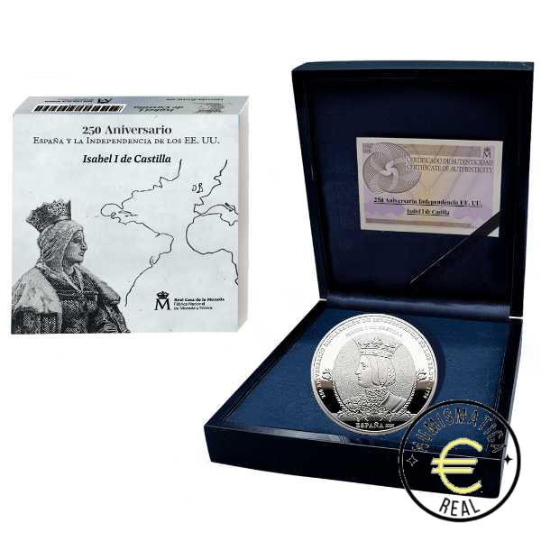 ESPAÑA 2026 10 EUROS PROOF – 8 REALES “250 ANIV. INDEPENDENCIA DE LOS EE. UU. - ISABEL I DE CASTILLA” BE – PP.
