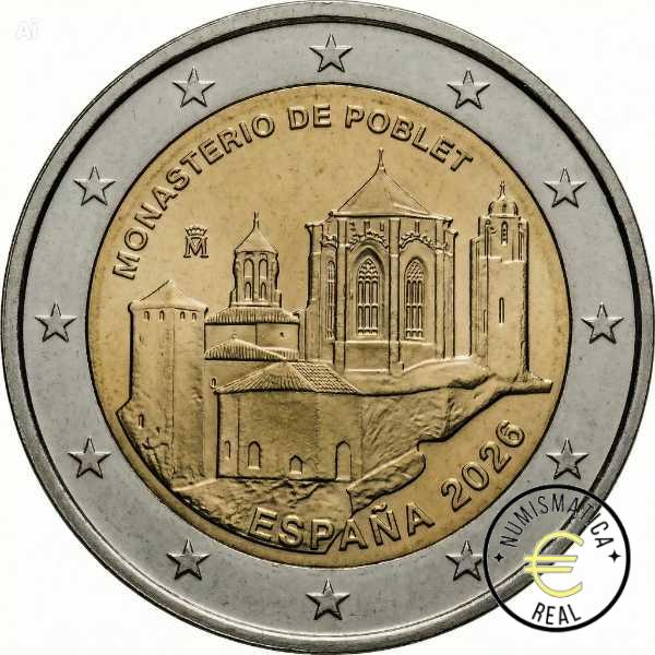 ESPAÑA 2026 2 EUROS CONMEMORATIVA UNC "MONASTERIO DE POBLET" S/C. - Imagen 2