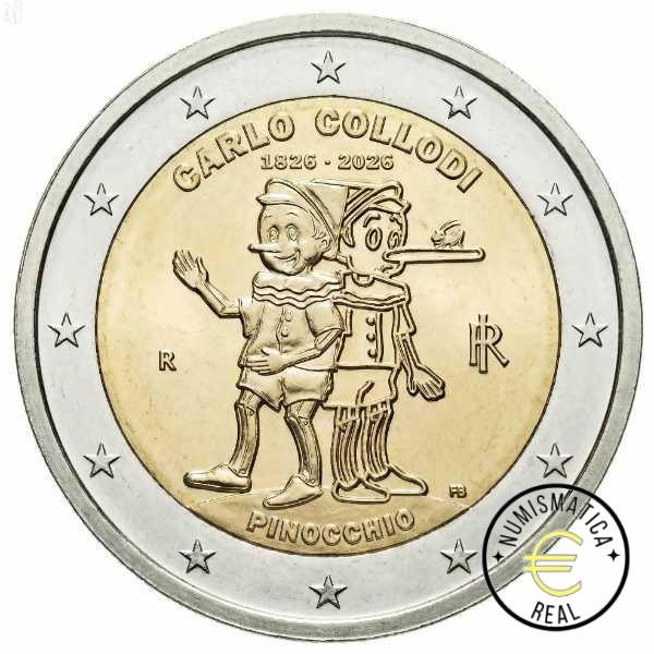 ITALIA 2026 2 EUROS CONMEMORATIVA UNC "200º ANV. CARLO COLLODI CREADOR DE PINOCHO" S/C.