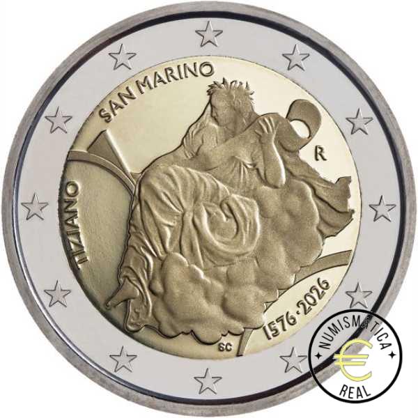 SAN MARINO 2026 2 EUROS CONMEMORATIVA PROOF - 450º ANIVERSARIO DE LA MUERTE DE TIZIANO - EN ESTUCHE OFICIAL BE. - Imagen 2