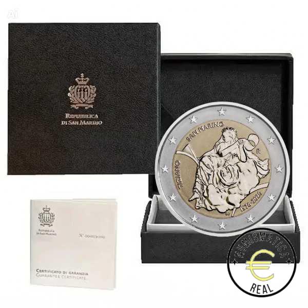 SAN MARINO 2026 2 EUROS CONMEMORATIVA PROOF REVERSO - 450º ANIVERSARIO DE LA MUERTE DE TIZIANO - EN ESTUCHE OFICIAL BE.