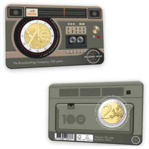 FINLANDIA 2026 2 EUROS CONMEMORATIVA BU - "100 AÑOS DE LA RADIODIFUSION FINLANDESA - YLEISRADIO" COINCARD VARIANTE IDIOMA INGLES - BNC.