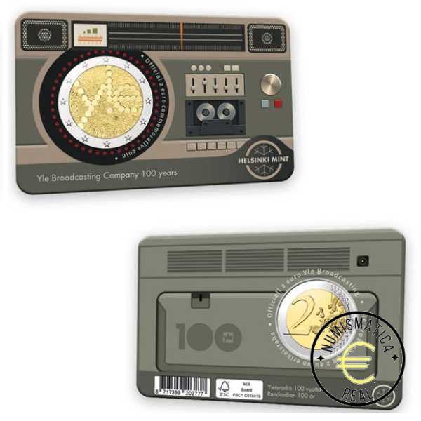 FINLANDIA 2026 2 EUROS CONMEMORATIVA BU - "100 AÑOS DE LA RADIODIFUSION FINLANDESA - YLEISRADIO" COINCARD VARIANTE IDIOMA INGLES - BNC.