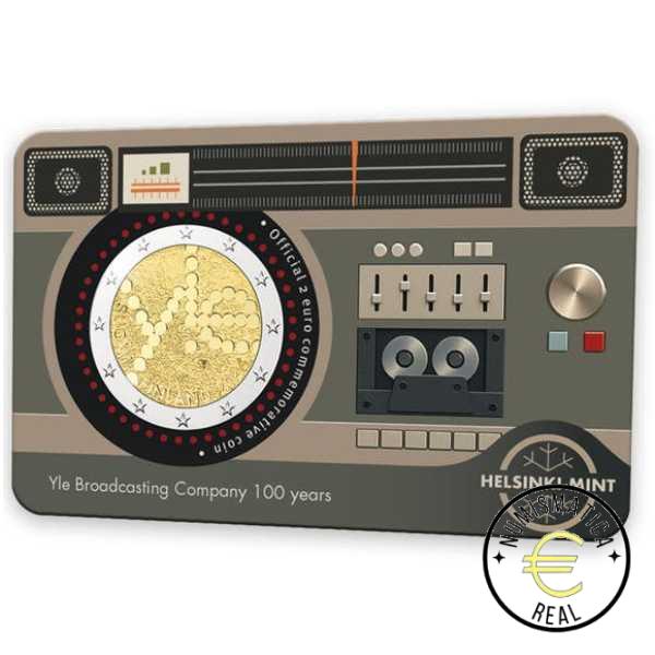 FINLANDIA 2026 2 EUROS CONMEMORATIVA BU - "100 AÑOS DE LA RADIODIFUSION FINLANDESA - YLEISRADIO" COINCARD VARIANTE IDIOMA FINLANDESA - BNC. - Imagen 2